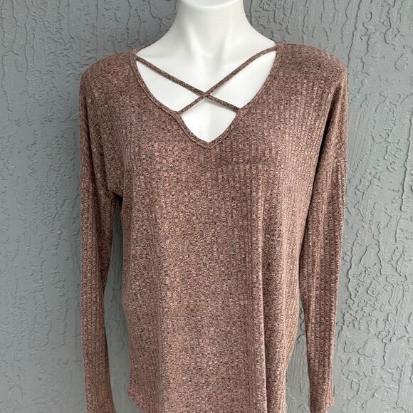 No-Bel Ribbed Long sleeve Tunic Dusty Rose L EUC - Picture 1 of 5